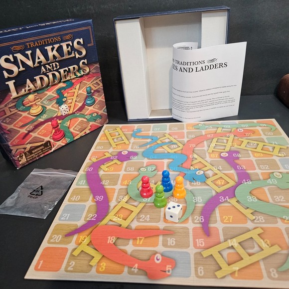 Traditions Snakes and Ladders Board Game Complete - Picture 1 of 5